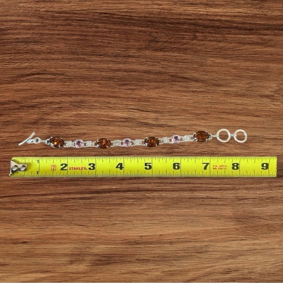 NWT Handmade Amber Pink Topaz Simulated Stone Silver Overlay Bracelet - Picture 4 of 4